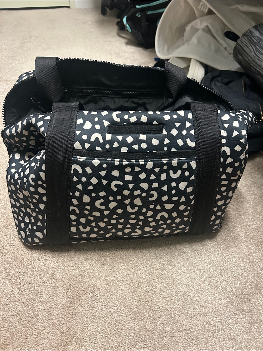 Dagne Dover Black and White Patterned Weekender Tote Bag (airplane carry on size